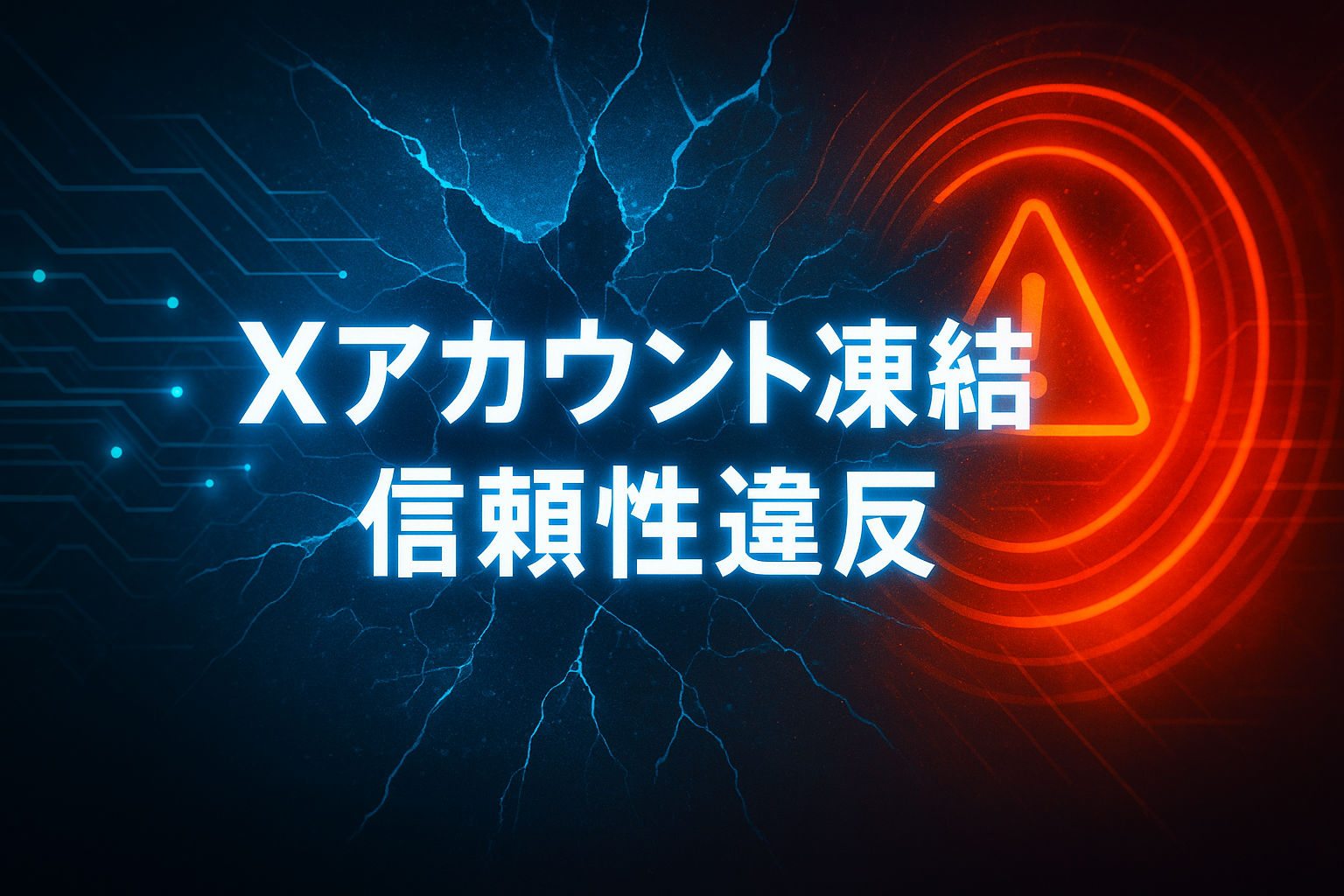 Xアカウント凍結を示すアイキャッチ画像｜信頼性違反による停止と異議申し立てを解説する記事用