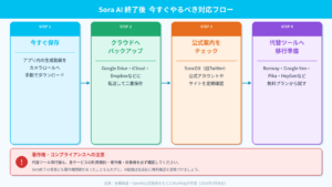 Sora AI終了後にユーザーが今すぐやるべき対応手順フロー図